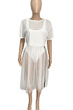 Women Sport Vest Jumpsuit Net Yarn Skirts Three Pieces Q864