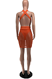 Sexy Fashion Chest Warp Knotted Strap Milk Silk Net Yarn Spliced Dress BS1271