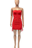 Bandeau Bra Sexy Drawsting Bind Pure Color Mini Dress Q850