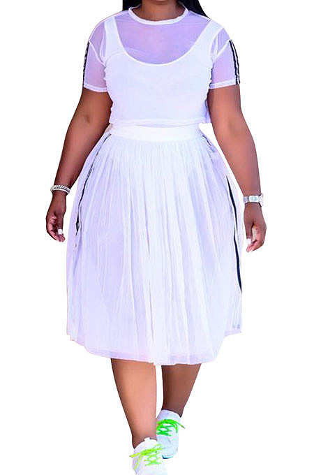 Women Sport Vest Jumpsuit Net Yarn Skirts Three Pieces Q864