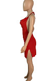 Sexy Open Fork Knotted Strap Pure Colro Cultivate One's Morality Mini Dress Q875