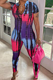 Zipper Short Sleeve Tie Dye Trendy Casual Jumpsuit RMH8920