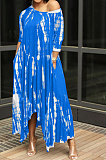 Open Fork Skirt's Hemline Loose Tie Dye Pocket Long Dress RMH8923
