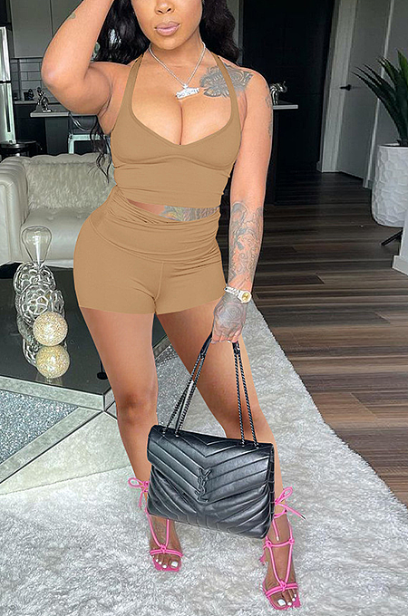 Casual Wrinkle High Waist I-Shaped Vest Shorts Sets HAA9085