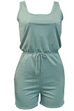 Pure Color Vest Sleeveless Romper Shorts Q845