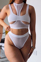 Sexy Hollow Out Pure Color Vest Shorts Sets Q855