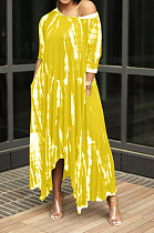 Open Fork Skirt's Hemline Loose Tie Dye Pocket Long Dress RMH8923