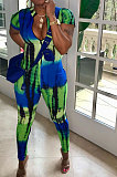 Zipper Short Sleeve Tie Dye Trendy Casual Jumpsuit RMH8920