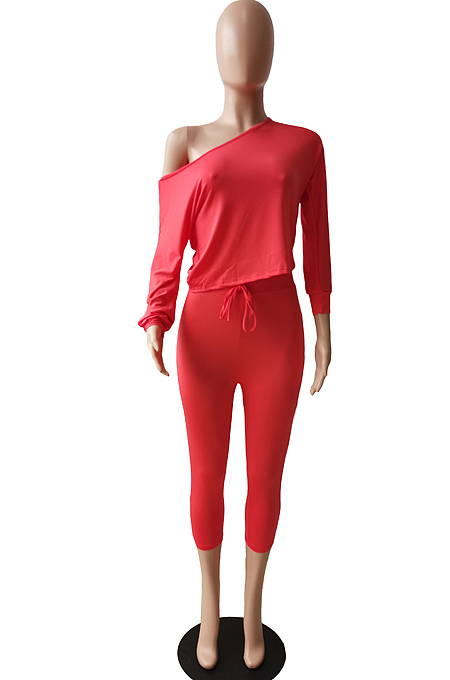 Fashion Casual Inclined Shoulder Loose Two-Piece JG033