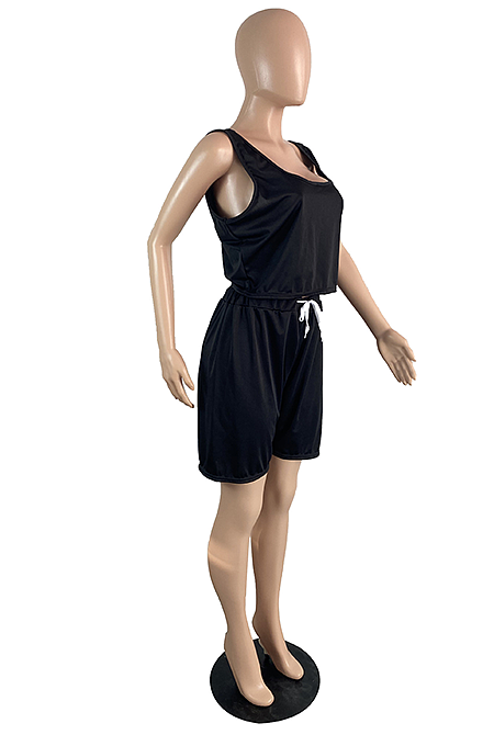 Plus Size Black Casual Sleeveless Vest Short Sets TC075