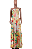Fashion Sexy Tie Dye Print Hang A Neck Long Dress KK8261