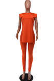 Summer Pure Color Shoulder Pads Loose Open Fork Two-Piece OEP6288