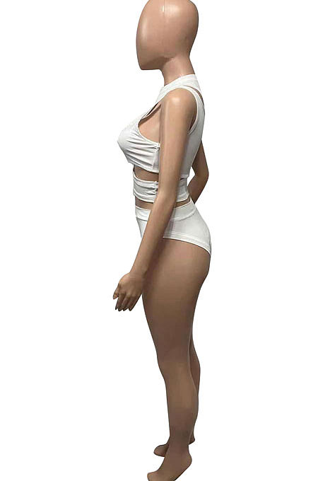 Sexy Hollow Out Pure Color Vest Shorts Sets Q855