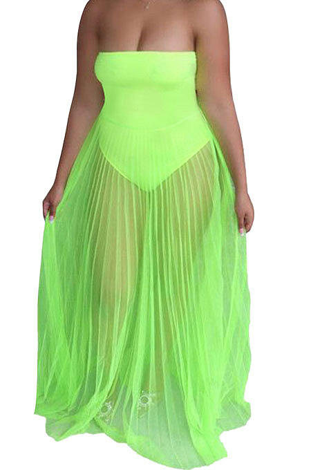 Chest Wrap Jumpsuit Sexy Net Yarn Perspective Long Dress Q854