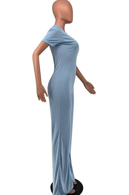 Euramerican Women Pure Color V Neck Short Sleeve Shift Jumpsuits KK8260