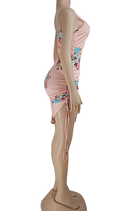 Personality Drawsting Casual Printing Mini Dress AYW1001