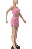 Sexy Bandeau Bra Dew Waist Casual Open Fork Shorts Pure Color Two-Pieces NRS8063