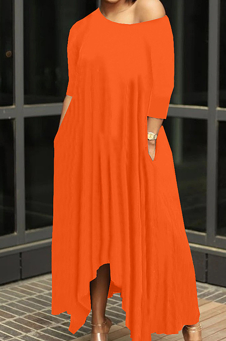 Casual Pure Color Irregularity Off Shoulder Simple Giant Swing Dress YX9283