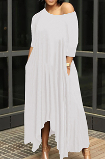 Casual Pure Color Irregularity Off Shoulder Simple Giant Swing Dress YX9283