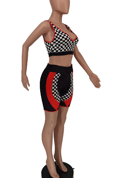 Women Sexy Plaid Printing Casual Shorts Sets NRS8043