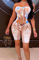 Sexy Oil Painting Positioning Print Zipper Boob Tube Top Two-Piece MN8365