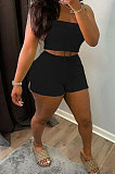 Sexy Bandeau Bra Dew Waist Casual Open Fork Shorts Pure Color Two-Pieces NRS8063