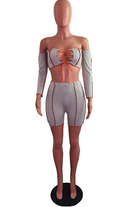 Fashion Casual A Word Shoulder Spliced Bind Two-Piece JLX6891