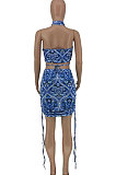 Euramerican Women Sexy Printing Hollow Out Skirts Sets AYW8017