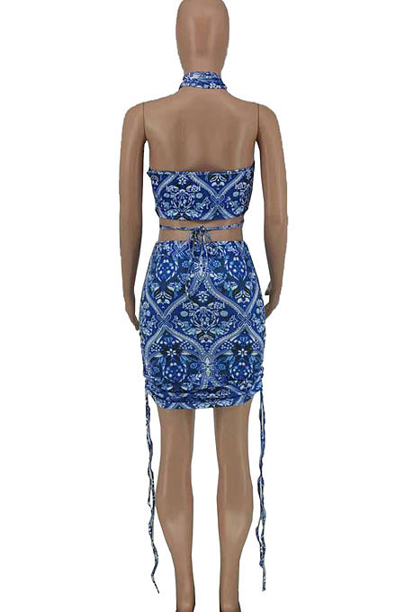 Euramerican Women Sexy Printing Hollow Out Skirts Sets AYW8017