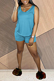 Summer Casual Pure Color U-Neck Vest Soft Shorts Sets HAA9082