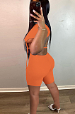 Casual Backless Drape Bangdage Pure Color Shorts Sets HAA9080