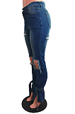Fashion Cowboy Culitate One's Morality Hole Flare Open Fork Cowboy Pants JLX6885