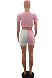 Fashion Casual Spliced Short Sleeve Shorts Two-Piece RZ1063