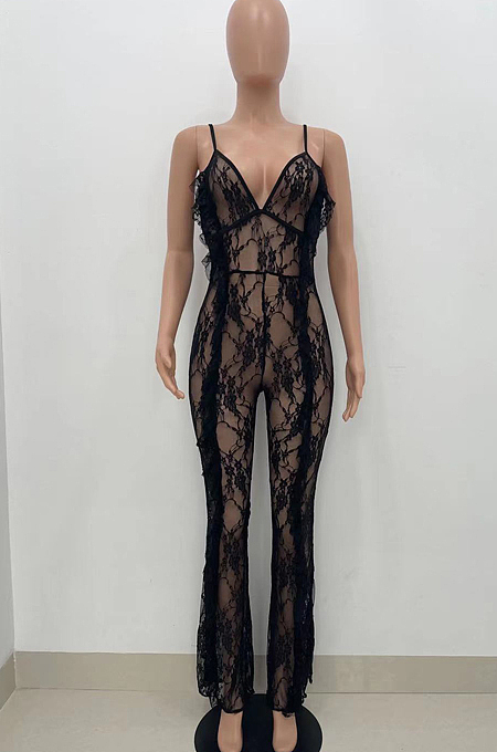 Sexy Night Club Lace Flounce Big Flare Jumpsuits YX9286