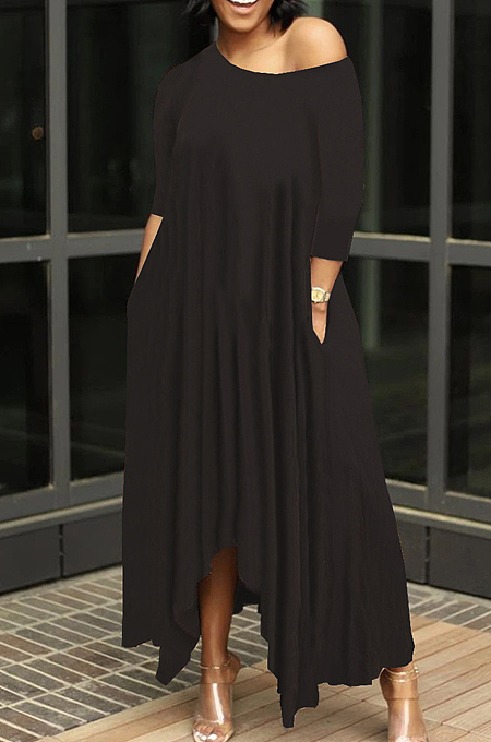 Casual Pure Color Irregularity Off Shoulder Simple Giant Swing Dress YX9283