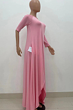 Casual Pure Color Irregularity Off Shoulder Simple Giant Swing Dress YX9283
