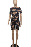 Euramerican Trendy Printing Short Sleeve Shorts Sets BLK3106