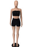 Sexy Bandeau Bra Dew Waist Casual Open Fork Shorts Pure Color Two-Pieces NRS8063