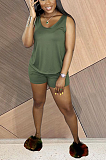 Summer Casual Pure Color U-Neck Vest Soft Shorts Sets HAA9082