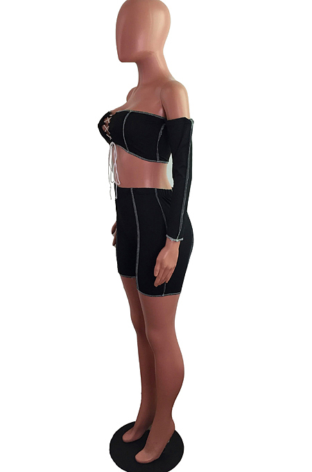 Fashion Casual A Word Shoulder Spliced Bind Two-Piece JLX6891