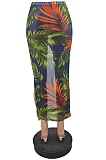 Fashion Sexy Bind Open Fork Print Long Skirts ZDD31112