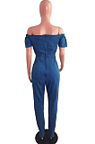 Euramerican Fashion Eyelet Bind A Word Shoulder Cowboy Jumpsuits JLX6894