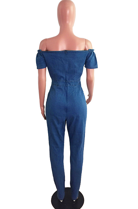 Euramerican Fashion Eyelet Bind A Word Shoulder Cowboy Jumpsuits JLX6894
