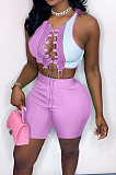 Euramerican Contrast Color Spliced Bind Hollow Out Two-Piece MN8361