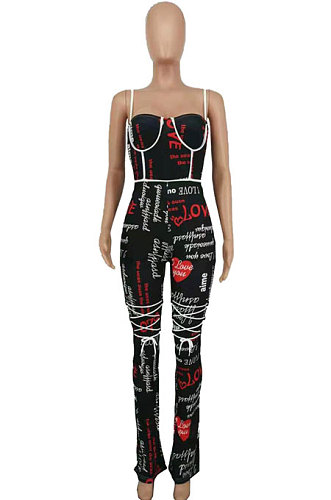 Printing Bind Flare Leg Pants Casual Jumpsuit AYW6004