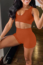 Sexy Pure Color Deep V Screw Thuead Sports Two-Piece YX9281