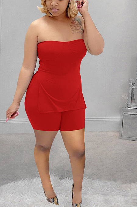 Sexy Pure Color Casual Slit Chest Wrap Shorts  Sets  HAA9079