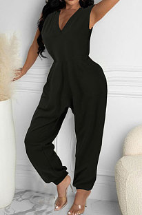 Women Loose Pocket Sleeveless Casual Jumpsuit AYW6005