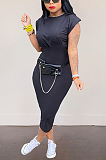 Trendy Sexy Pure Color Sleeveless Shoulder Padded Long Dress MLD5048