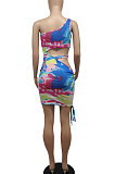 Women Sexy Navel Exposure Dew Waist One Shoulder Hollow Out Mini Dress BLK2107